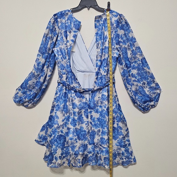 Alex Marie Dress 10/Medium Blue Knee-Lenght Long Sleeves Faux Wrap Belt 0888 - Picture 5 of 8